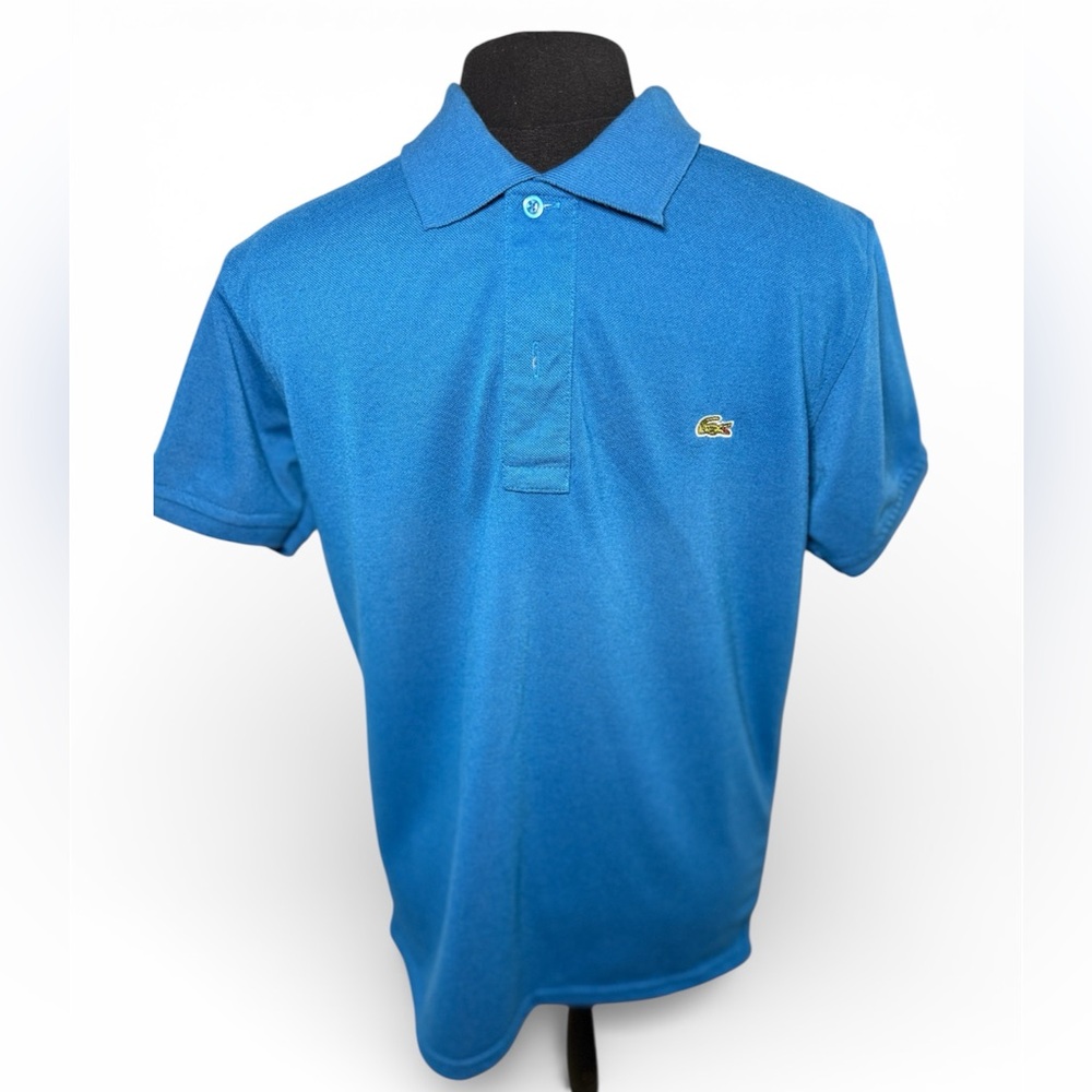 Lacoste Youth Polo Shirt Sz Small Slim Aqua Blue Short Sleeve 2 Crocodile Logos